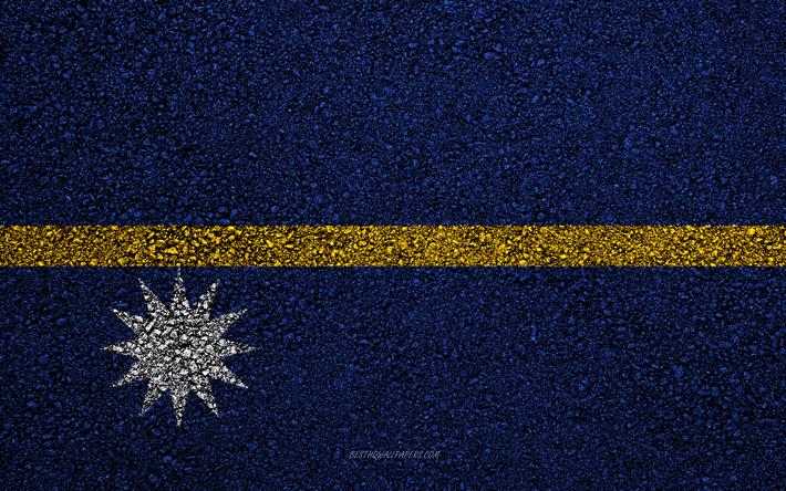 Flag of Nauru, asphalt texture, flag on asphalt, Nauru flag, Oceania, Nauru, flags of Oceania countries