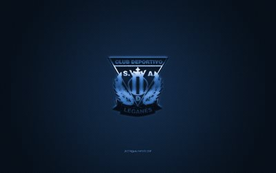 CD Leganes, Clube de futebol espanhol, A Liga, azul do logotipo, azul de fibra de carbono de fundo, futebol, Madrid, Espanha, CD Leganes logotipo, Desportivo Leganes