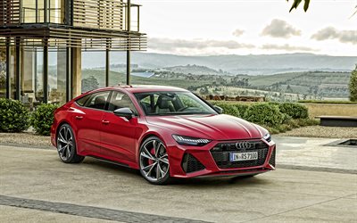 Audi RS7 Sportback, 2020, 4k, front view, red sports coupe, new red RS7 Sportback, exterior, German cars, Audi