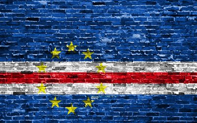4k, Cabo Verde flag, bricks texture, Africa, national symbols, Flag of Cabo Verde, brickwall, Cabo Verde 3D flag, African countries, Cabo Verde
