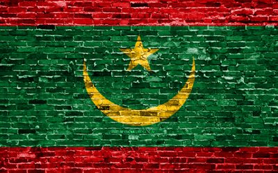 4k, Mauritanian flag, bricks texture, Africa, national symbols, Flag of Mauritania, brickwall, Mauritania 3D flag, African countries, Mauritania