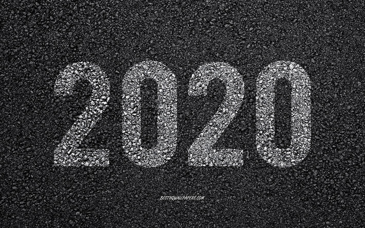 2020 asphalt-hintergrund, 2020 konzepte, 2020 auf dem asphalt, kreative kunst, road sign, 2020, asphalt textur