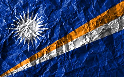 Ilhas Marshall bandeira, 4k, papel amassado, Oceania pa&#237;ses, criativo, Bandeira das Ilhas Marshall, s&#237;mbolos nacionais, Oceania, Ilhas Marshall 3D bandeira, Ilhas Marshall