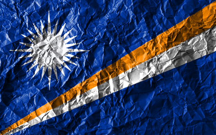 Marshallinsaarten lippu, 4k, rypistynyt paperi, Oseanian maat, luova, Lippu Marshall Islands, kansalliset symbolit, Oseania, Marshall-Saaret 3D flag, Marshall Islands