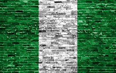 4k, Nijerya bayrağı, tuğla doku, Afrika, Ulusal semboller, Nijerya Bayrağı, brickwall, Nijerya 3D bayrağı, Afrika &#252;lkeleri, Nijerya