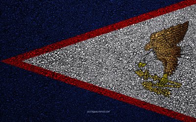 Flag of American Samoa, asphalt texture, flag on asphalt, American Samoa flag, Oceania, American Samoa, flags of Oceania countries