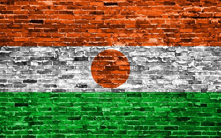 4k, Niger flag, mattoni texture, Africa, national simbolo, Flag of Niger, brickwall, Niger 3D flag, African countries, Niger