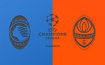 Atalanta vs Shakhtar Donetsk, partita di calcio, 2019 Champions League, promo, blu, arancione, sfondo, creativo, arte, UEFA Champions League, calcio, Atalanta BC