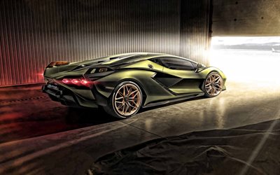 2020, Lamborghini Sian, takaa katsottuna, ulkoa, uusi superauto, uusi vihre&#228; Sian, italian urheiluautoja, Lamborghini