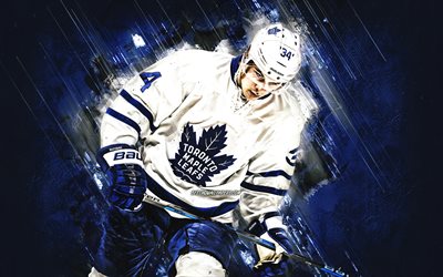 Auston Matthews, Toronto Maple Leafs, american hockey player, portrait, blue stone background, NHL, USA, hockey
