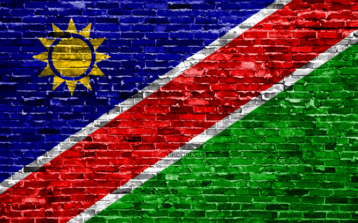 4k, Namibya bayrağı, tuğla doku, Afrika, Ulusal semboller, Namibya Bayrağı, brickwall, Namibya 3D bayrağı, Afrika &#252;lkeleri, Namibya