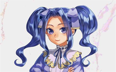 Fonte Q Melromarc, fille avec les cheveux bleus, La Hausse de l&#39;&#233;cu, les illustrations, le protagoniste, manga, Meruti Q Meruromaruku