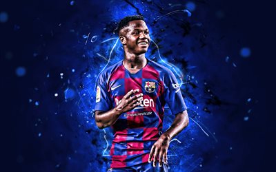 Ansu Fati, 2019, Barcelona FC, Bissau-Guinean footballers, FCB, LaLiga, Barca, Anssumane Fati, football, neon lights, soccer, La Liga, Spain
