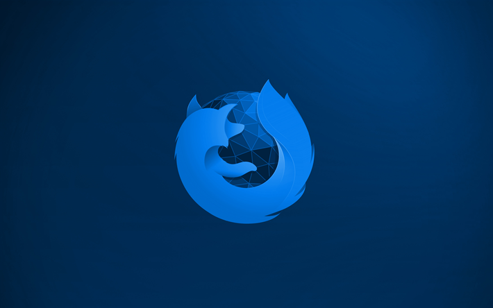 Mozilla Firefox blue logo, 4k, creative, blue background, Mozilla Firefox 3D logo, Mozilla Firefox logo, artwork, Mozilla Firefox