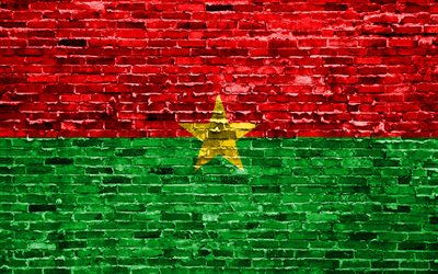 4k, Burkina Faso flag, bricks texture, Africa, national symbols, Flag of Burkina Faso, brickwall, Burkina Faso 3D flag, African countries, Burkina Faso