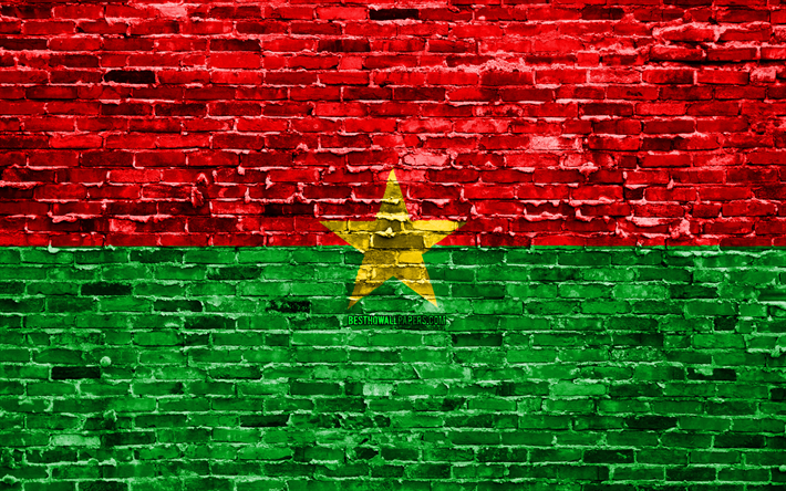 4k, Burkina Faso flag, bricks texture, Africa, national symbols, Flag of Burkina Faso, brickwall, Burkina Faso 3D flag, African countries, Burkina Faso