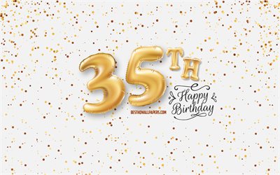 35th Happy Birthday, 3d balloons letters, Birthday background with balloons, 35 Years Birthday, Happy 35th Birthday, white background, Happy Birthday, greeting card, Happy 35 Years Birthday