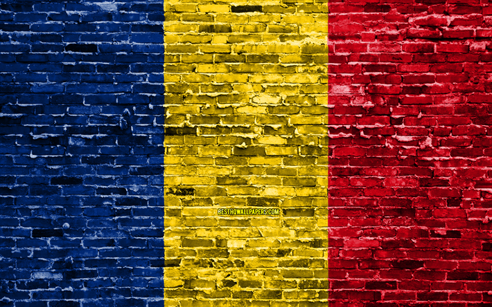 4k, Tchads flagga, tegel konsistens, Afrika, nationella symboler, Flaggan i Tchad, brickwall, Tchad 3D-flagga, Afrikanska l&#228;nder, Tchad