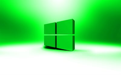 Windows 10 green logo, creative, OS, green abstract background, Windows 10 3D logo, Windows 10, brands, Windows 10 logo, artwork