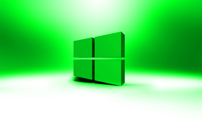 Windows 10: n vihre&#228; logo, luova, SEN, vihre&#228; abstrakti tausta, Windows 10 3D logo, Windows 10, merkkej&#228;, Windows 10-logo, kuvitus