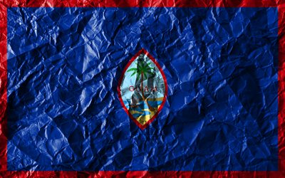 Guam bandeira, 4k, papel amassado, Oceania pa&#237;ses, criativo, Bandeira de Guam, s&#237;mbolos nacionais, Oceania, Guam 3D bandeira, Guam