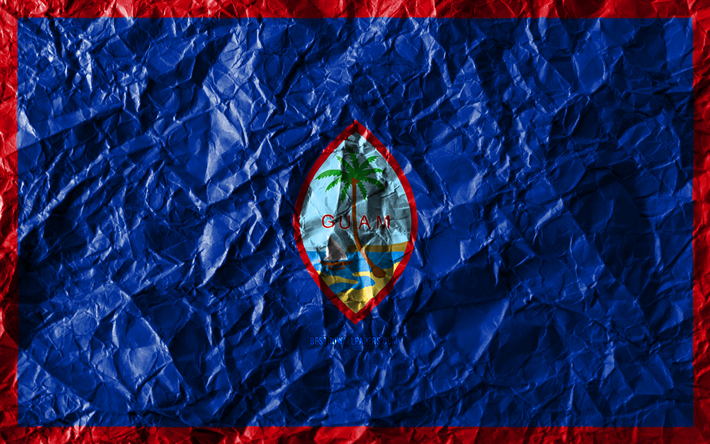 Guam bandiera, 4k, carta stropicciata, Oceanico paesi, creativo, Bandiera di Guam, simboli nazionali, Oceania, Guam 3D bandiera, Guam