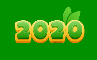2020 k&#228;sitteit&#228;, Vihre&#228; 2020 tausta, Hyv&#228;&#228; Uutta Vuotta 2020, Eco 2020 tausta, 3d kirjaimet, 2020 vuosi k&#228;sitteit&#228;