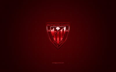 O Atl&#233;tico De Bilbao, Clube de futebol espanhol, A Liga, logo vermelho, vermelho de fibra de carbono de fundo, futebol, Bilbau, Espanha, O atl&#233;tico de Bilbao logotipo