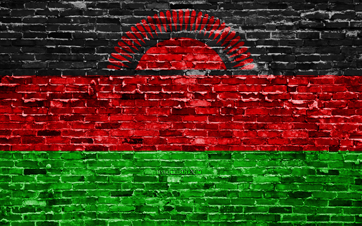 4k, Malawiska flagga, tegel konsistens, Afrika, nationella symboler, Flaggan i Malawi, brickwall, Malawi 3D-flagga, Afrikanska l&#228;nder, Malawi