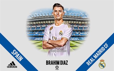 Brahim Diaz, Real Madrid, portre, İspanyol futbolcu, orta saha oyuncusu, UEFA Şampiyonlar Ligi, İspanya, Real Madrid futbolcular 2020, futbol, Santiago Bernabeu