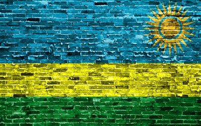 4k, Ruanda bayrağı, tuğla doku, Afrika, Ulusal semboller, Ruanda Bayrağı, brickwall, Ruanda 3D bayrağı, Afrika &#252;lkeleri Ruanda