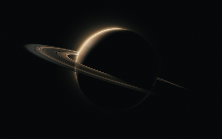 Saturno, a escurid&#227;o, arte digital, galaxy, brown planeta, sci-fi, universo, NASA, planetas, Saturno a partir do espa&#231;o