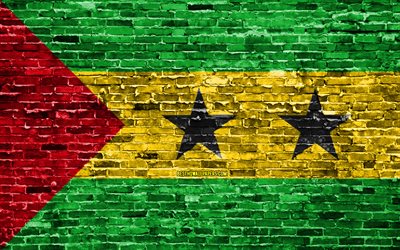 4k, Sao Tome och Principe flagga, tegel konsistens, Afrika, nationella symboler, Flaggan i Sao Tome och Principe, brickwall, Afrikanska l&#228;nder, Sao Tome och Principe
