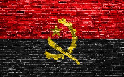 4k, Angolas flagga, tegel konsistens, Afrika, nationella symboler, Flagga av Angola, brickwall, Angola 3D-flagga, Afrikanska l&#228;nder, Angola