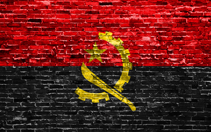 4k, angola flagge, ziegel-textur, afrika, nationale symbole, flagge angolas, brickwall, angola, 3d, flagge, afrikanische l&#228;nder