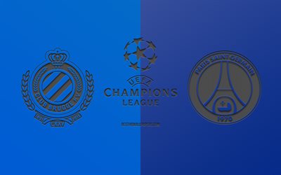 Club Brugge vs PSG, football match, 2019 Champions League, promo, blue background, creative art, UEFA Champions League, football, Brugge vs PSG