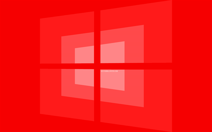 4k, Windows10赤ロゴ, 最小限の, の, 赤の背景, 創造, ブランド, Windows10のロゴ, 作品, Windows10