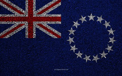 Flag of Cook Islands, asphalt texture, flag on asphalt, Cook Islands flag, Oceania, Cook Islands, flags of Oceania countries