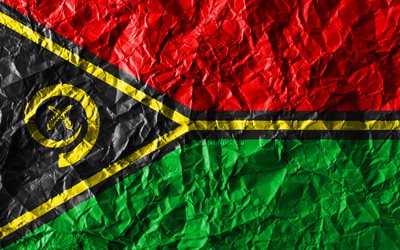Vanuatu bandera, 4k, papel arrugado, Ocean&#237;a pa&#237;ses, creativo, Bandera de Vanuatu, los s&#237;mbolos nacionales, Ocean&#237;a, Vanuatu 3D de la bandera de Vanuatu