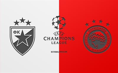 Crvena Zvezda vs Olympiacos, football match, 2019 Champions League, promo, white-red background, creative art, UEFA Champions League, football