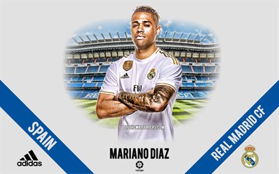 Mariano Diaz, O Real Madrid, retrato, Dominicana jogador de futebol, atacante, A Liga, Espanha, O Real Madrid jogadores de futebol de 2020, futebol, Santiago Bernabeu