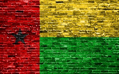 4k Bissau, Gine-Bissau bayrağı, tuğla doku, Afrika, Ulusal semboller, Bayrak, Gine-Bissau, brickwall, Gine-Bissau 3D bayrağı, Afrika &#252;lkeleri, Gine-