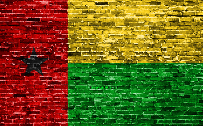 4k, Guinea-Bissaun lippu, tiilet rakenne, Afrikka, kansalliset symbolit, Lippu, Guinea-Bissaun, brickwall, Guinea-Bissaun 3D flag, Afrikan maissa