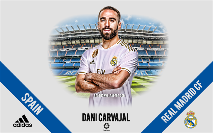 Dani Carvajal, Real Madrid, portrait, Spanish footballer, defender, La Liga, Spain, Real Madrid footballers 2020, football, Santiago Bernabeu