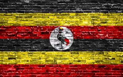 4k, Ugandan flag, bricks texture, Africa, national symbols, Flag of Uganda, brickwall, Uganda 3D flag, African countries, Uganda
