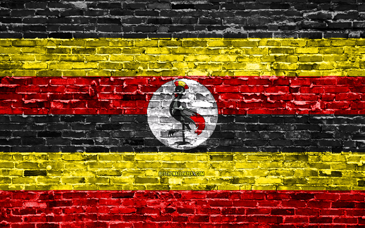 4k, Ugandan lippu, tiilet rakenne, Afrikka, kansalliset symbolit, brickwall, Ugandan 3D flag, Afrikan maissa, Ugandassa