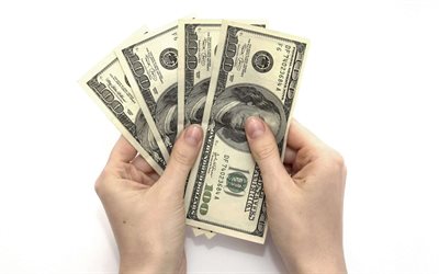 american dollars in hands, finance concepts, money in hands, white background, business, dollars