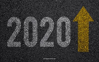 Happy New Year 2020, Forward to 2020, 2020 inscription on the road, asphalt texture, 2020 concepts