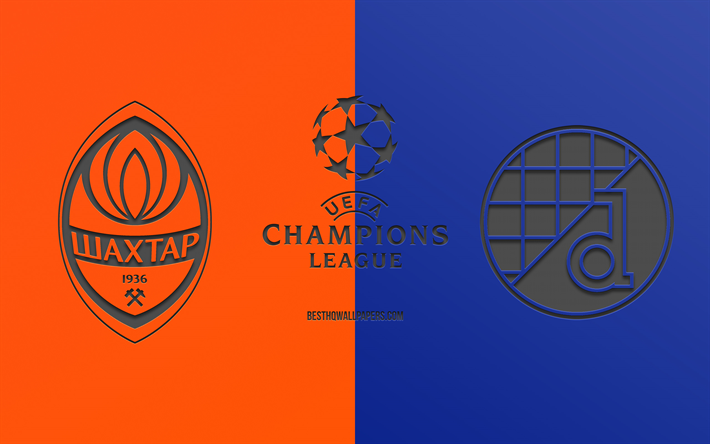 Shakhtar Donetsk vs Dinamo Zagreb, football match, 2019 Champions League, promo, blue-orange background, creative art, UEFA Champions League, football