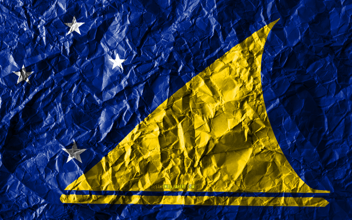 Tokelau lippu, 4k, rypistynyt paperi, Oseanian maat, luova, Lipun Tokelau, kansalliset symbolit, Oseania, Tokelau 3D flag, Tokelau
